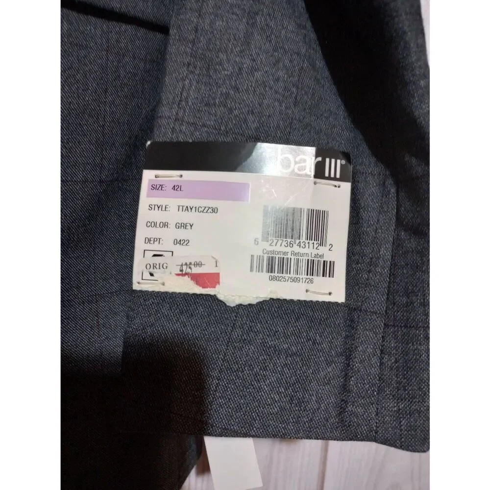 Bar III Blazer Men's 42 Long Gray Wool Blend Stretch‎